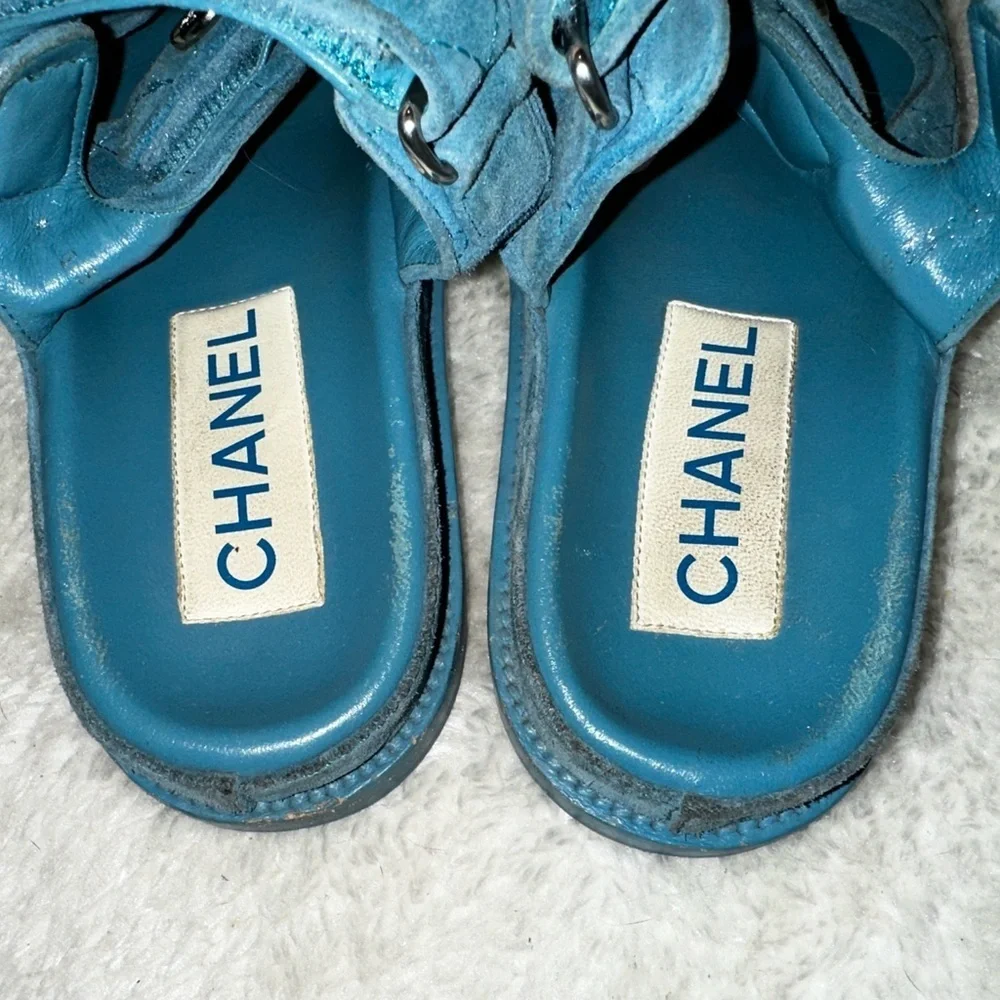 Chanel C2021 Blue Suede Dad Sandals Size 36